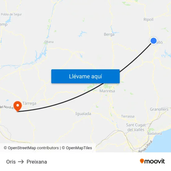 Orís to Preixana map