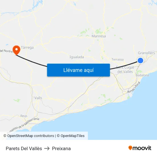 Parets Del Vallès to Preixana map