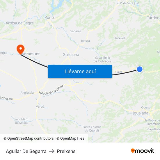 Aguilar De Segarra to Preixens map