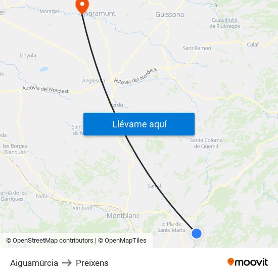 Aiguamúrcia to Preixens map