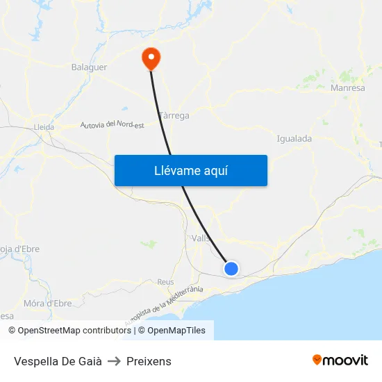 Vespella De Gaià to Preixens map