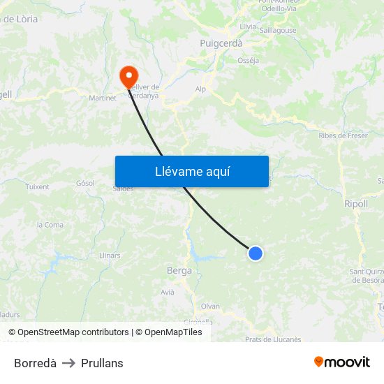 Borredà to Prullans map