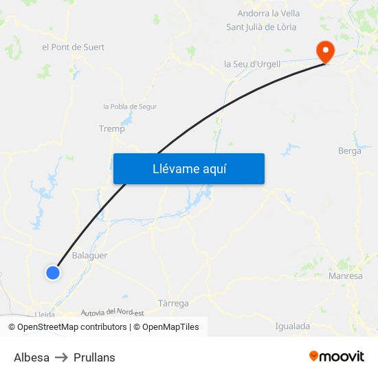 Albesa to Prullans map