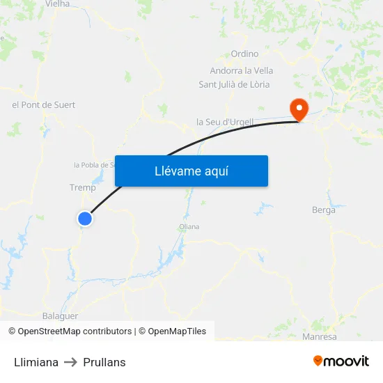Llimiana to Prullans map