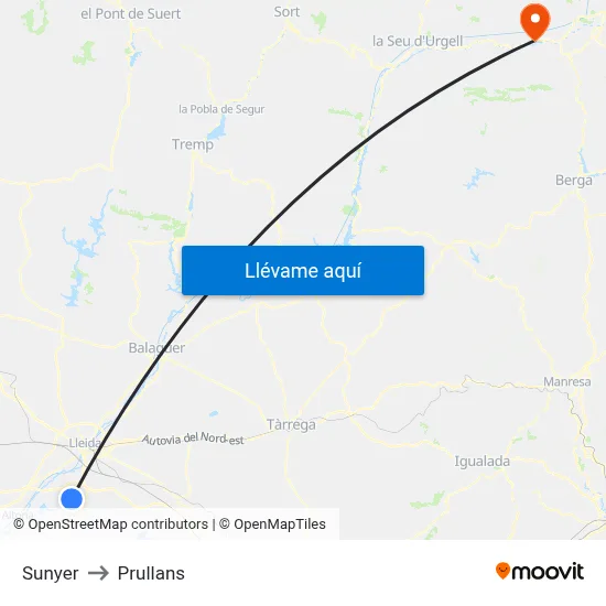 Sunyer to Prullans map