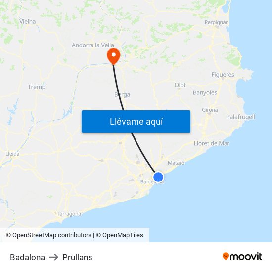 Badalona to Prullans map