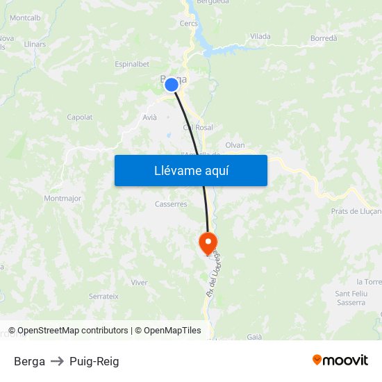 Berga to Puig-Reig map