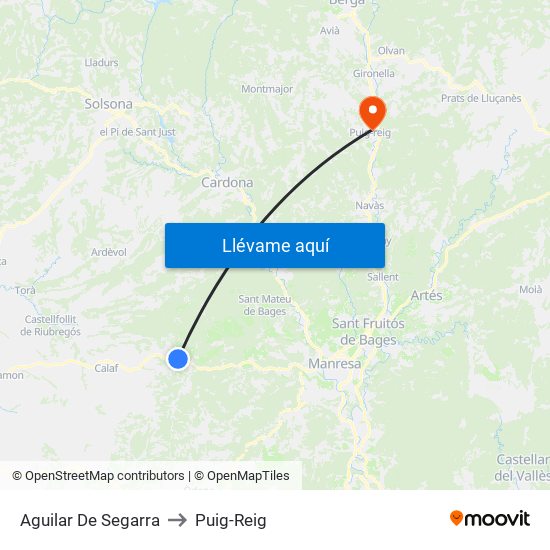 Aguilar De Segarra to Puig-Reig map