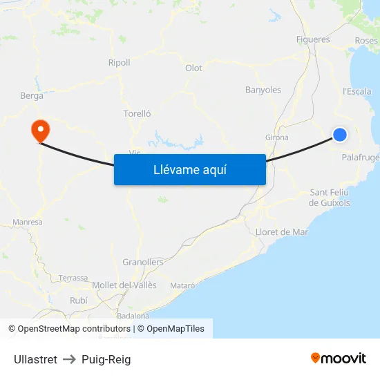 Ullastret to Puig-Reig map