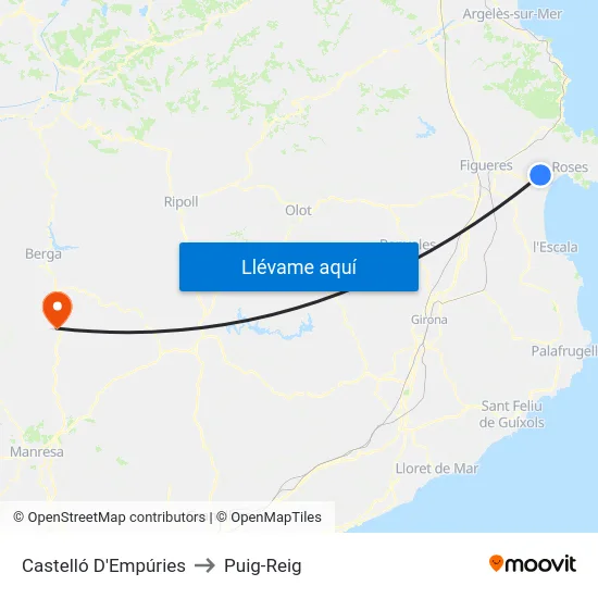 Castelló D'Empúries to Puig-Reig map
