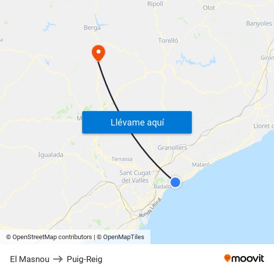 El Masnou to Puig-Reig map