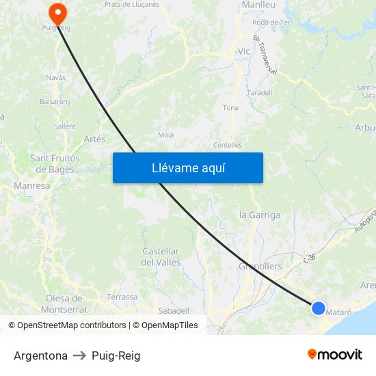 Argentona to Puig-Reig map