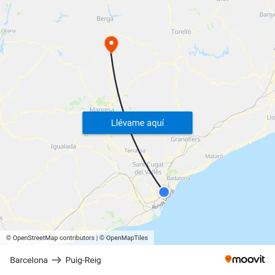 Barcelona to Puig-Reig map