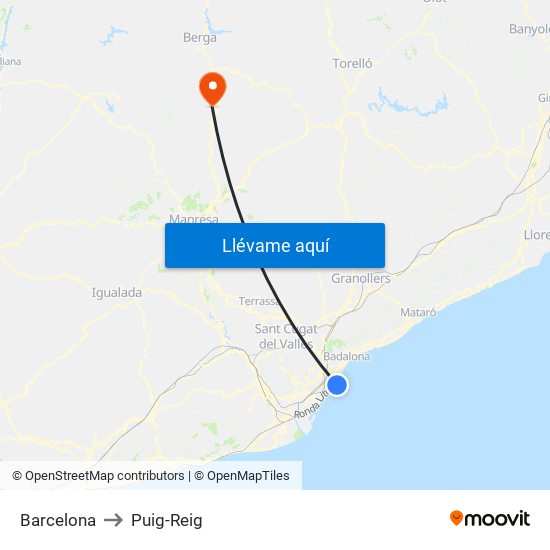 Barcelona to Puig-Reig map