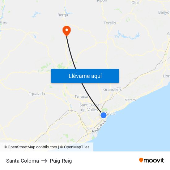Santa Coloma to Puig-Reig map