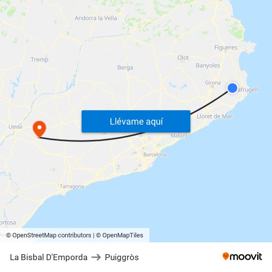 La Bisbal D'Emporda to Puiggròs map