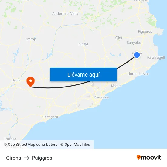 Girona to Puiggròs map
