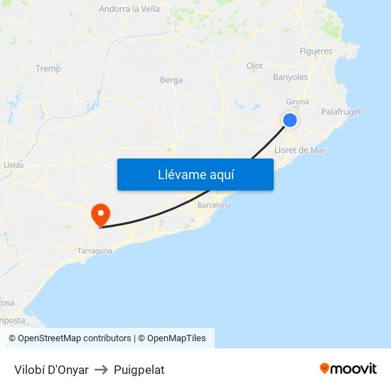 Vilobí D'Onyar to Puigpelat map