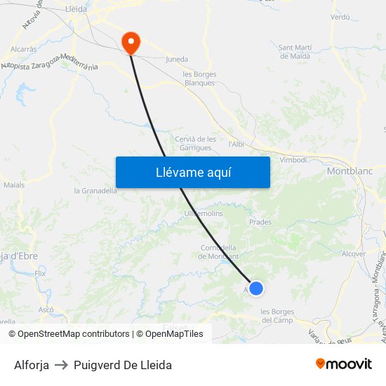 Alforja to Puigverd De Lleida map