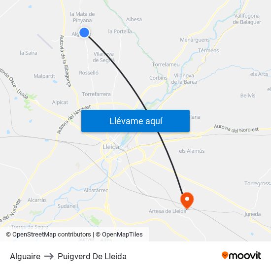 Alguaire to Puigverd De Lleida map