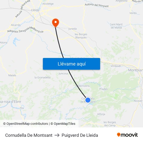 Cornudella De Montsant to Puigverd De Lleida map