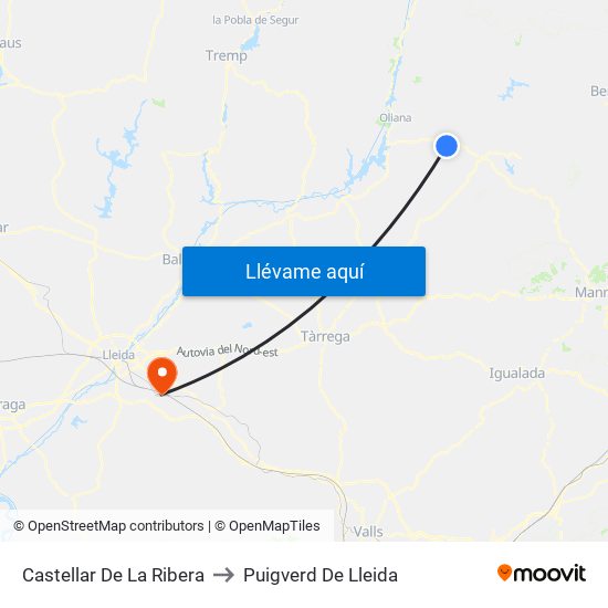 Castellar De La Ribera to Puigverd De Lleida map