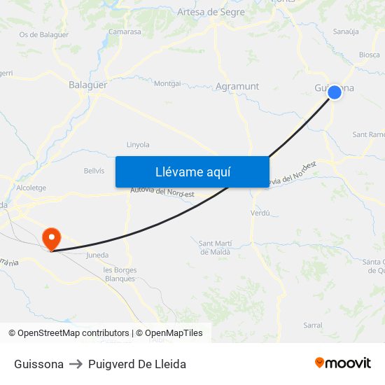 Guissona to Puigverd De Lleida map