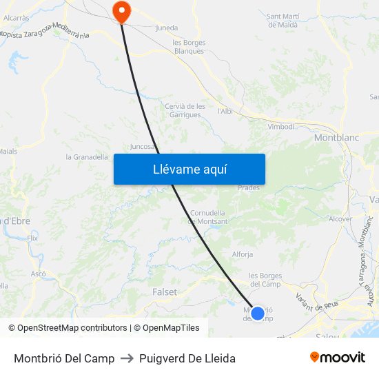 Montbrió Del Camp to Puigverd De Lleida map