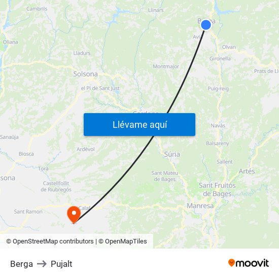 Berga to Pujalt map