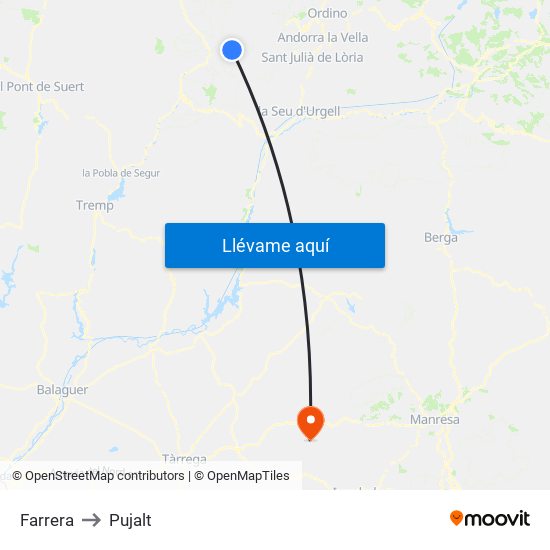 Farrera to Pujalt map