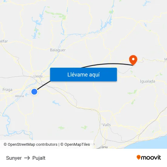 Sunyer to Pujalt map