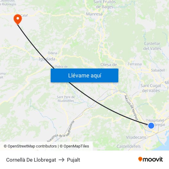 Cornellà De Llobregat to Pujalt map