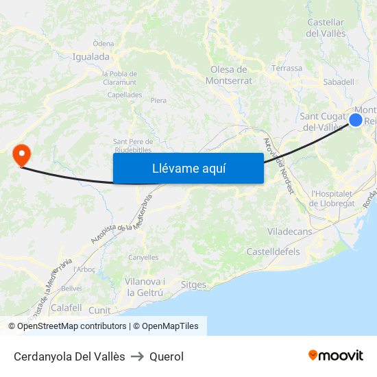 Cerdanyola Del Vallès to Querol map