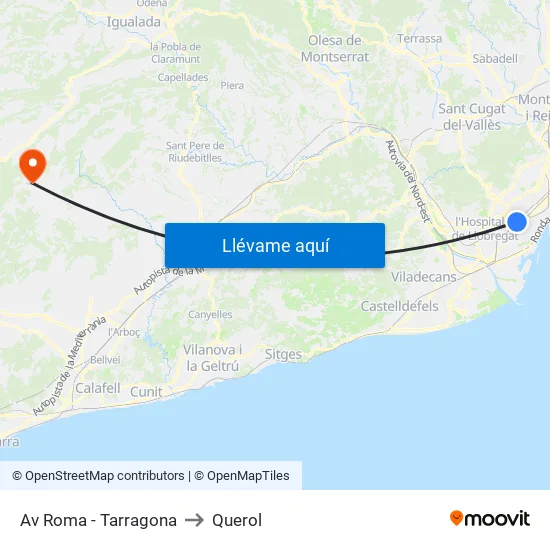 Av Roma - Tarragona to Querol map