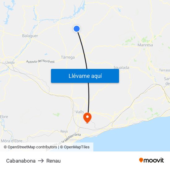 Cabanabona to Renau map