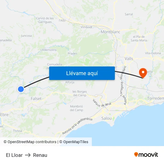 El Lloar to Renau map