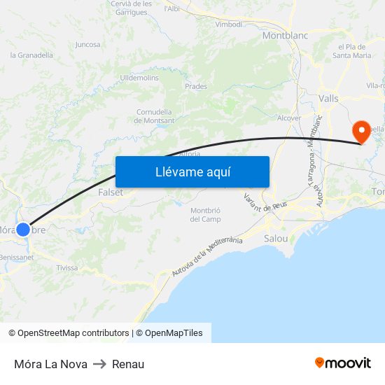 Móra La Nova to Renau map