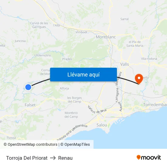 Torroja Del Priorat to Renau map