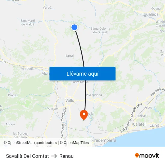 Savallà Del Comtat to Renau map