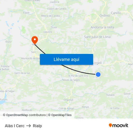 Alàs I Cerc to Rialp map