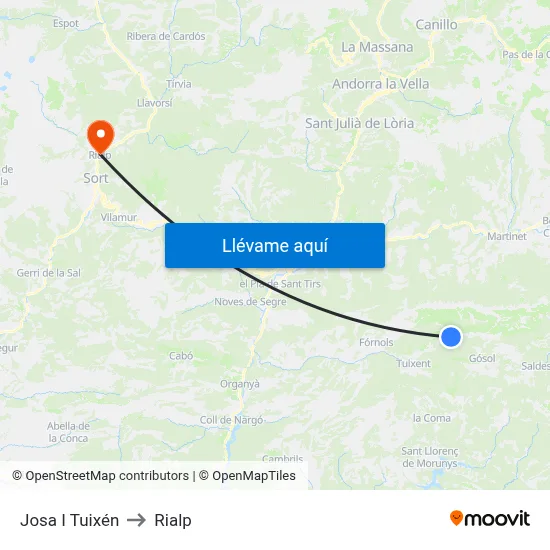 Josa I Tuixén to Rialp map