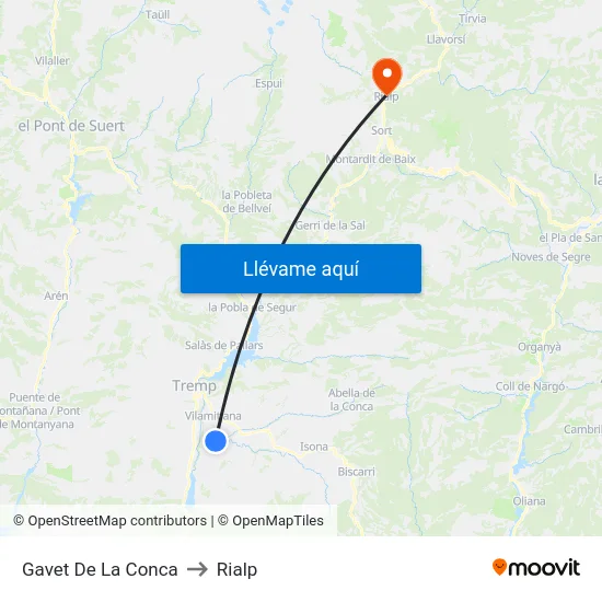 Gavet De La Conca to Rialp map