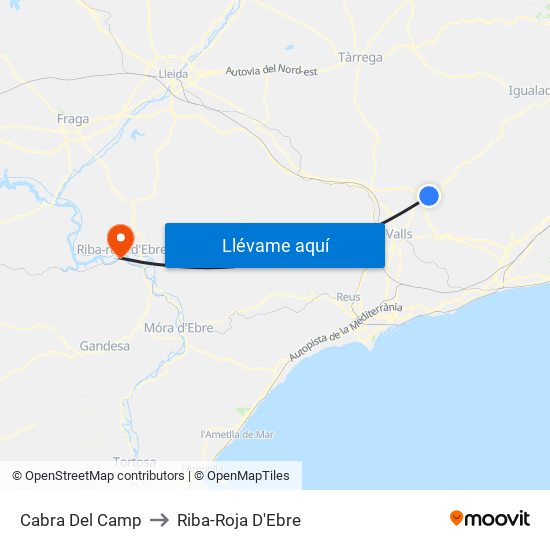 Cabra Del Camp to Riba-Roja D'Ebre map