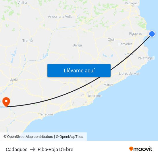 Cadaqués to Riba-Roja D'Ebre map