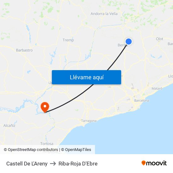 Castell De L'Areny to Riba-Roja D'Ebre map