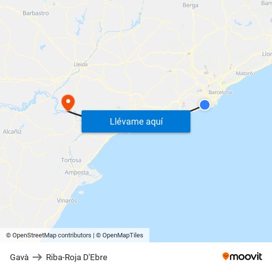 Gavà to Riba-Roja D'Ebre map