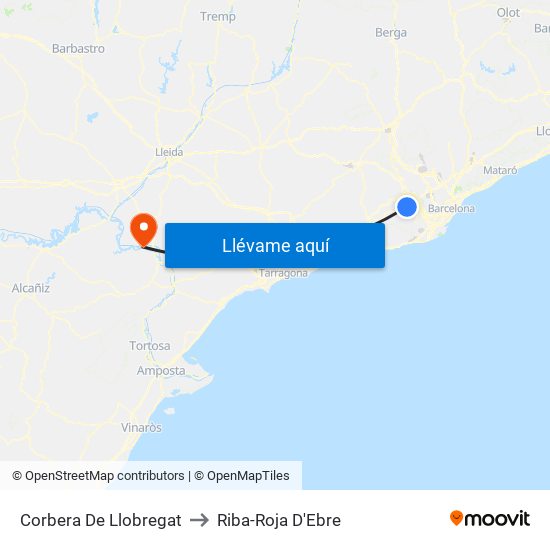 Corbera De Llobregat to Riba-Roja D'Ebre map