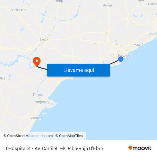 L'Hospitalet - Av. Carrilet to Riba-Roja D'Ebre map