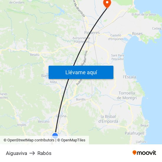 Aiguaviva to Rabós map