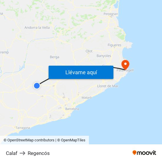 Calaf to Regencós map